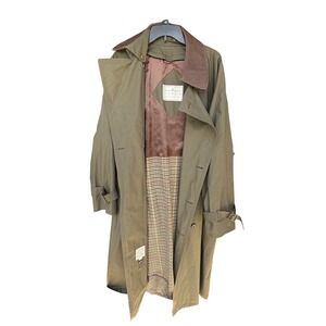 Towne London Fog Mens Double‎ Breasted Trench Coat Olive Green Plaid Lined 42R